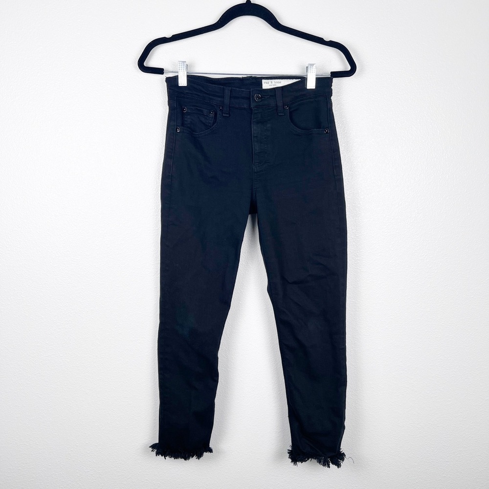 Rag‎ & Bone Womens Black Raw Hem Skinny Jeans Mid Rise WDD21S2651N5BL Size 27